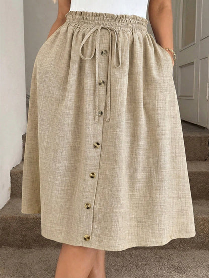 Easowa Khaki Summer Casual Vacation Holiday A-Line Skirt, Loose Fit Women Vacation Skirt New