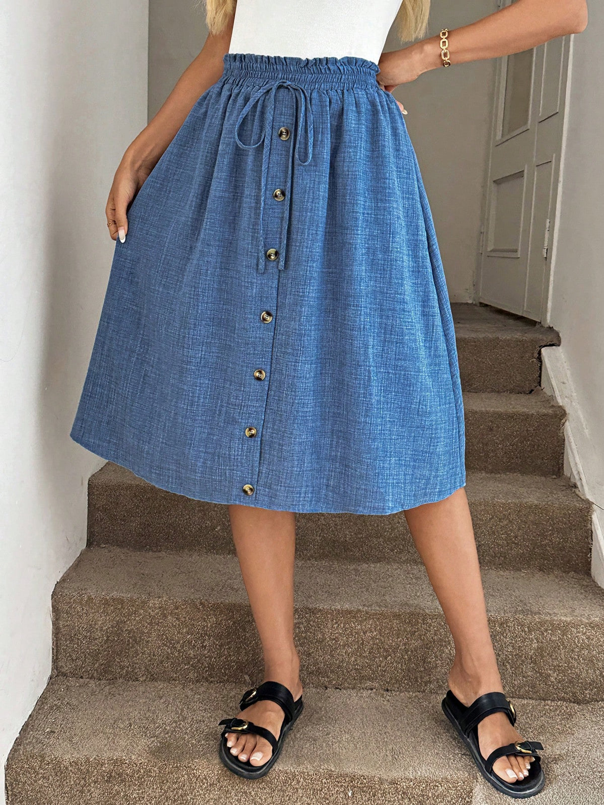 Easowa Khaki Summer Casual Vacation Holiday A-Line Skirt, Loose Fit Women Vacation Skirt New