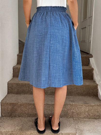 Easowa Khaki Summer Casual Vacation Holiday A-Line Skirt, Loose Fit Women Vacation Skirt New