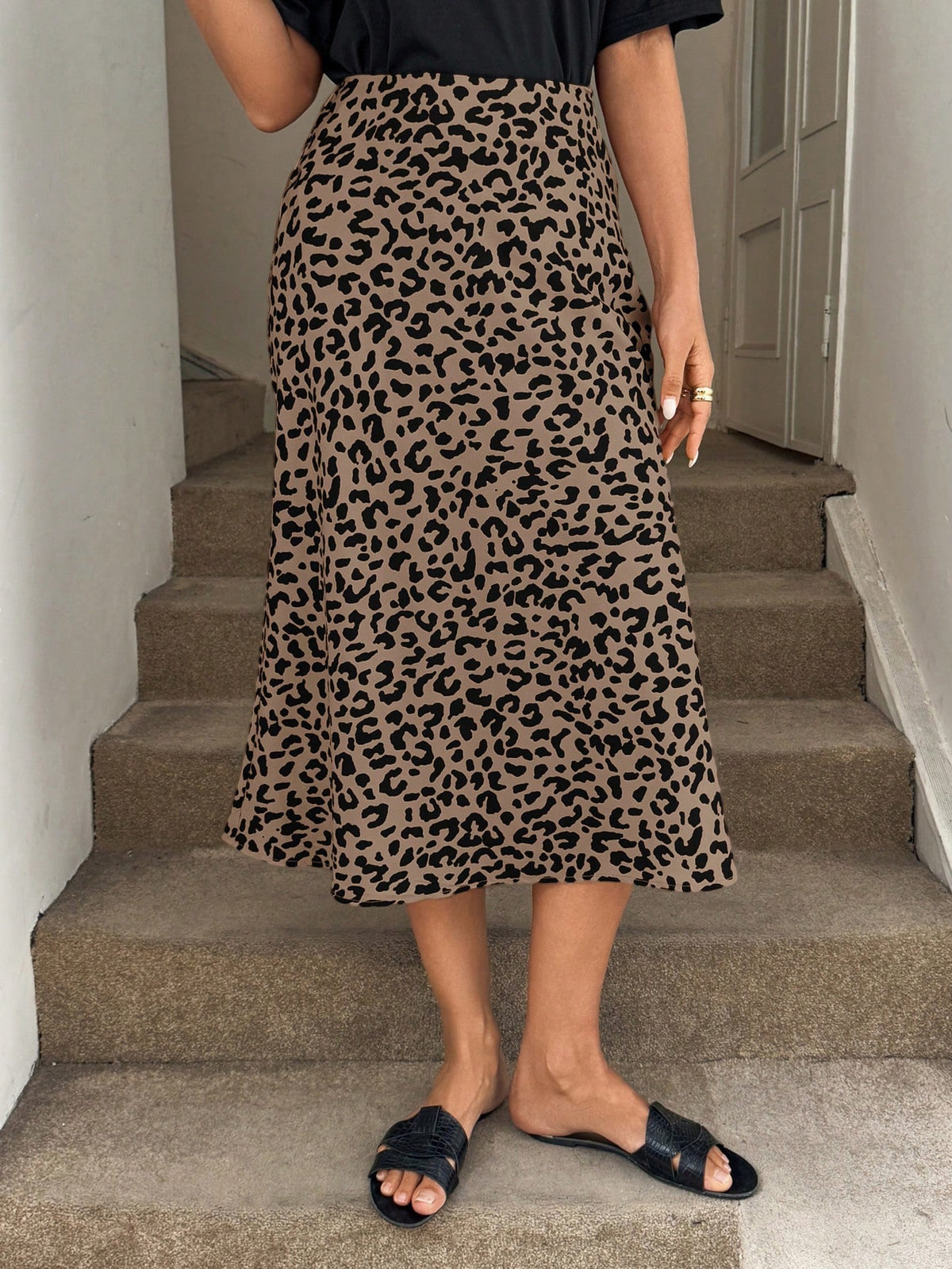 Easowa Vintage Leopard Print Mermaid Skirt, Casual Elegant Vacation Skirt