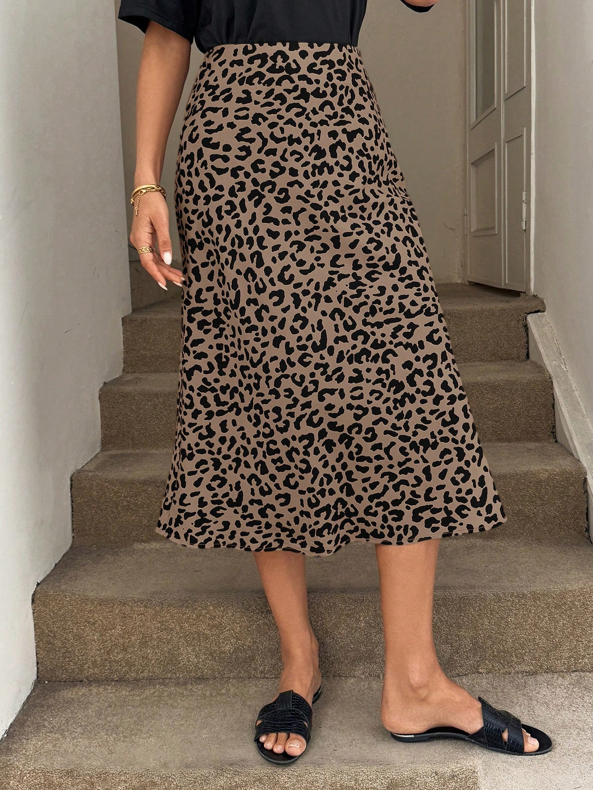 Easowa Vintage Leopard Print Mermaid Skirt, Casual Elegant Vacation Skirt