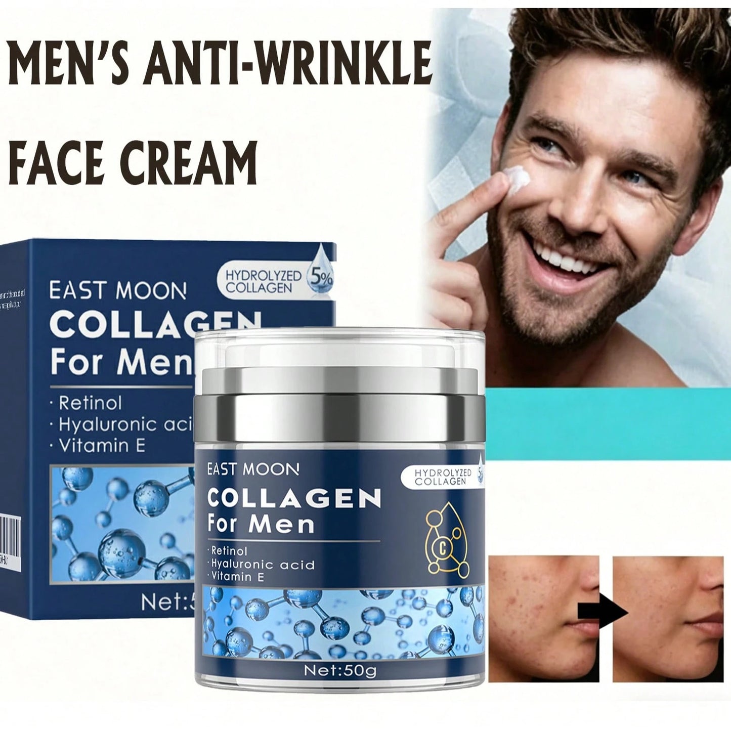 EAST MOON Retinol Collagen Cream For Face With 5% Hyaluronic Acid Anti-Aging Cream Anti-Wrinkle Reduce Fine Lines Lifting And Firming 24-Hour Facial Care Suitable For All Skin Types