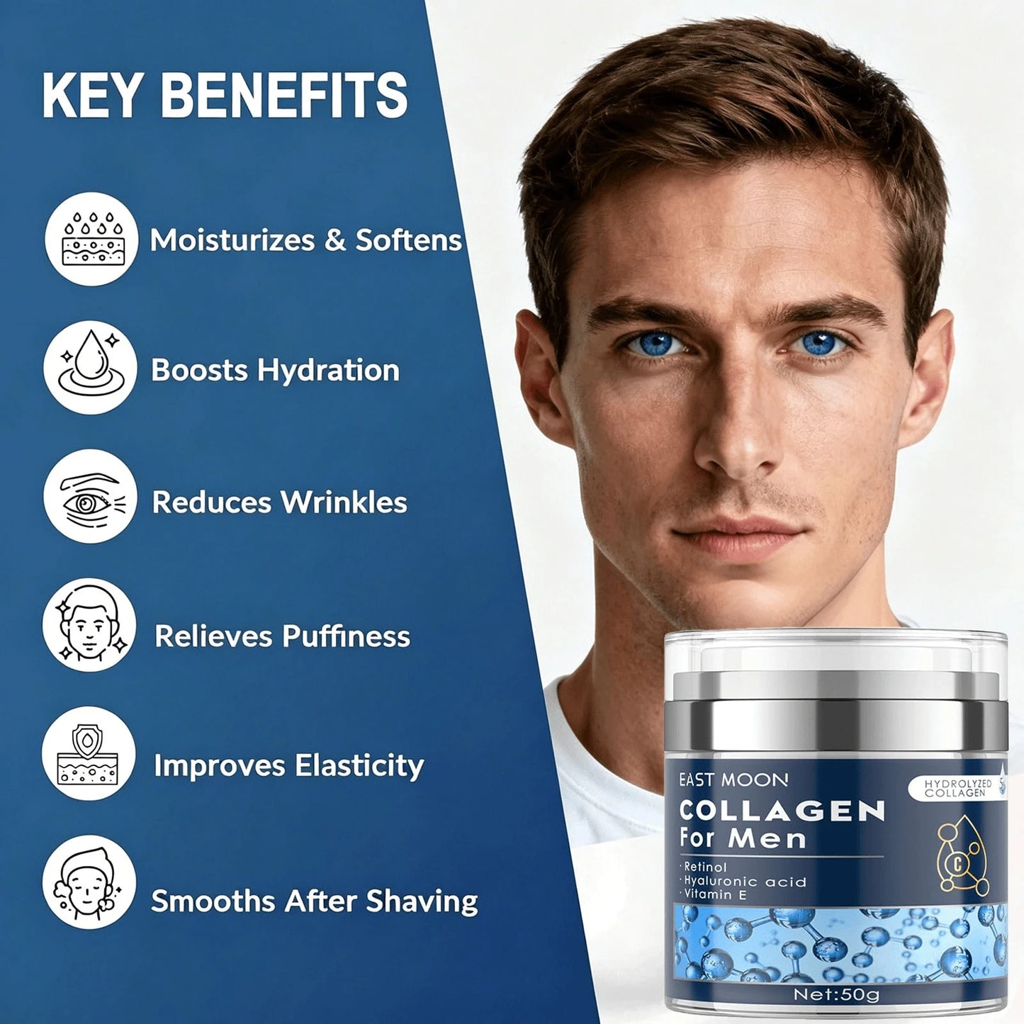 EAST MOON Retinol Collagen Cream For Face With 5% Hyaluronic Acid Anti-Aging Cream Anti-Wrinkle Reduce Fine Lines Lifting And Firming 24-Hour Facial Care Suitable For All Skin Types