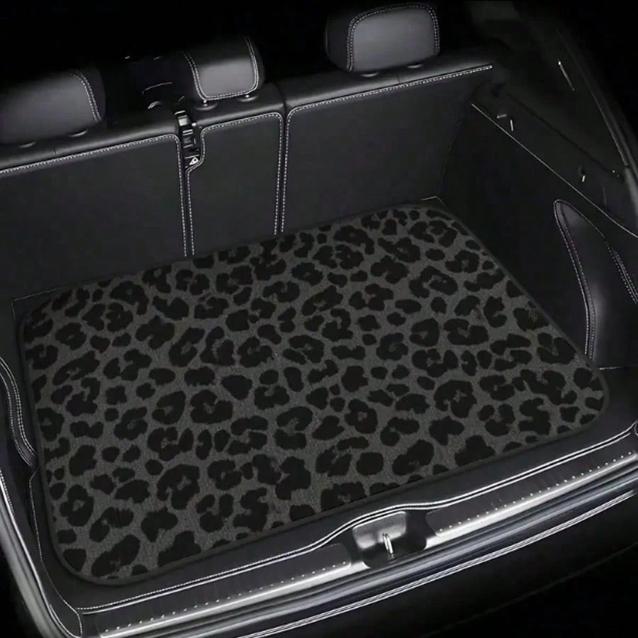 Easypie Selection 1pc Animal Print Trunk Mat, Leopard Pattern, Brown-Black Anti-Slip, Dust-Proof & Wear-Resistant, Fits All Car Models