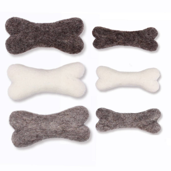 Eco Wool Dog Bones/Toys: Brown, Gray, White (Fair Trade): Light Grey / Small