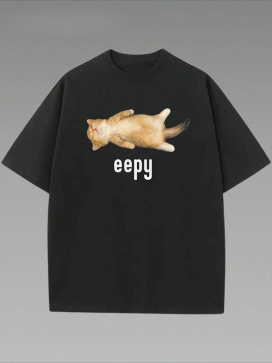 Eepy Cat, Silly Sleepy Cat Meme T-Shirt 1 Pcs 220g Heavy Cotton T Shirt