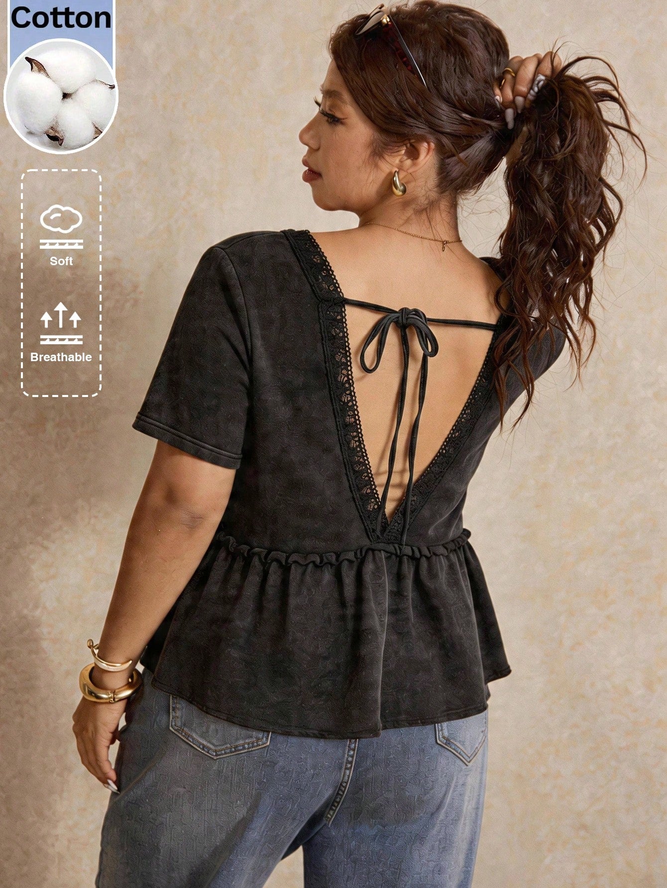 Elaquor Plus Size Casual Washed Short Sleeve T-Shirt, Summer Blouse For Women Tops Korean Style Woman Clothes Ladies Latest