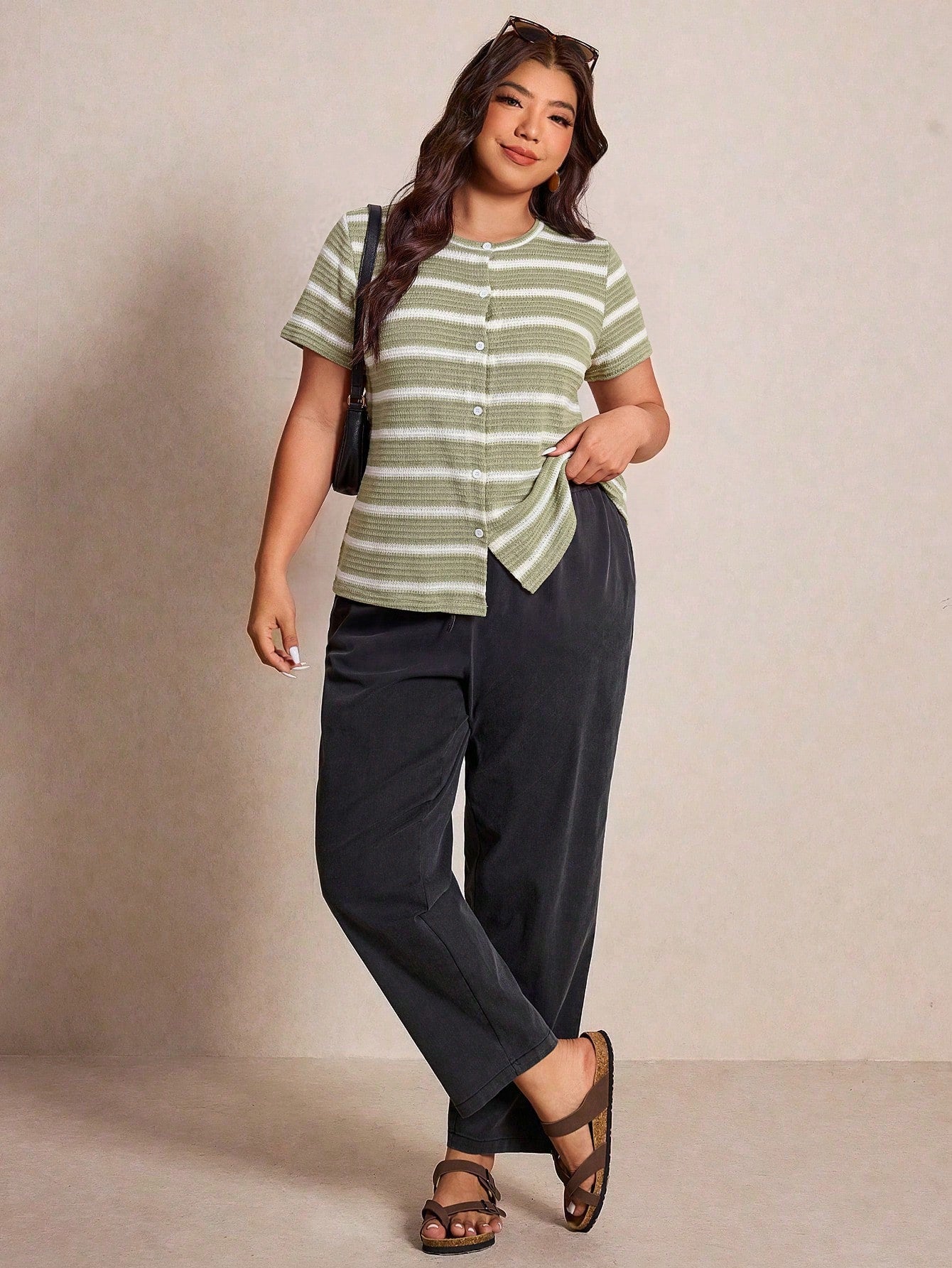 Elaquor Plus Size Women Summer Casual Minimalist Striped T-Shirt Casual Striped T-Shirt For Women