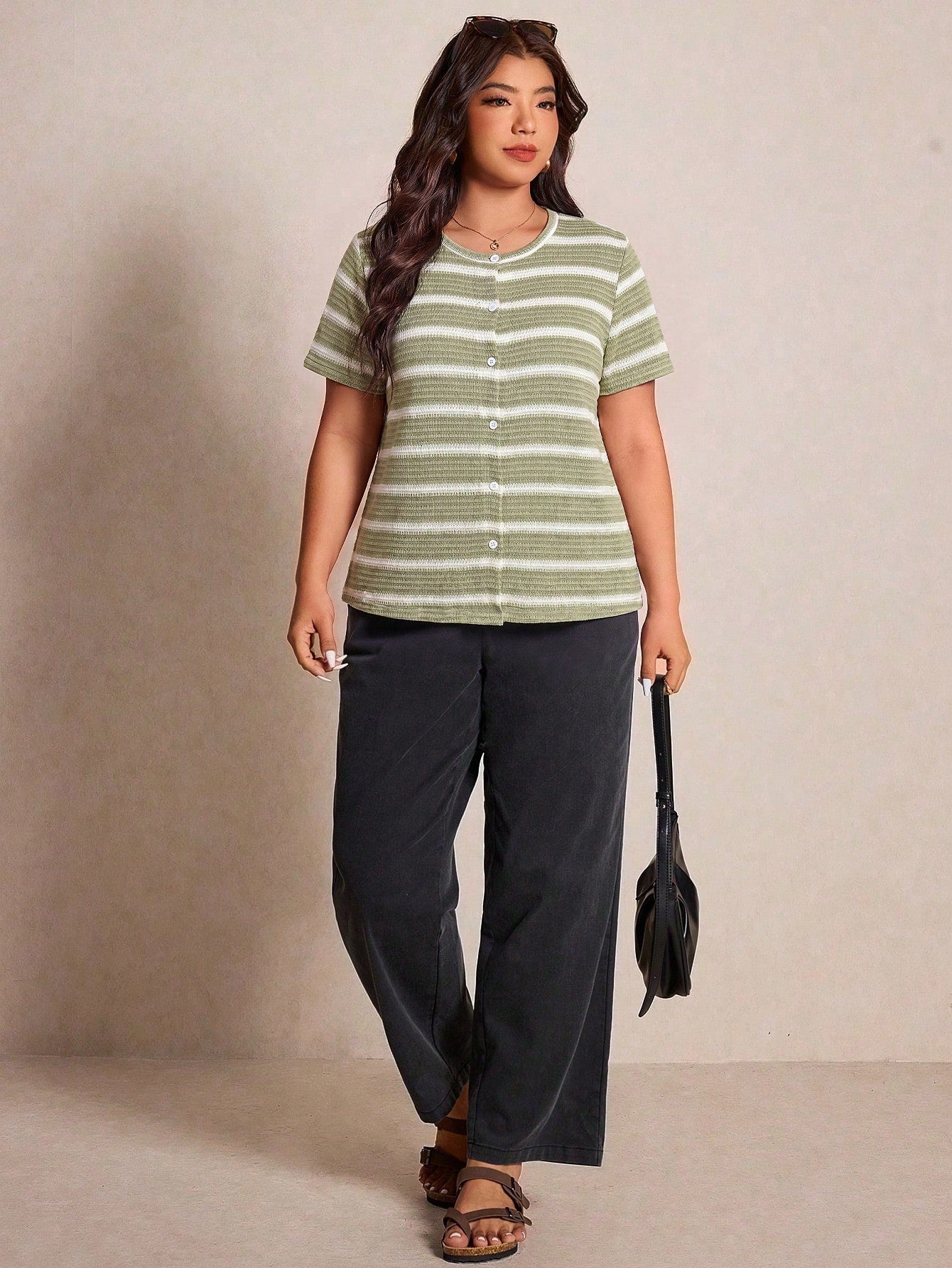 Elaquor Plus Size Women Summer Casual Minimalist Striped T-Shirt Casual Striped T-Shirt For Women