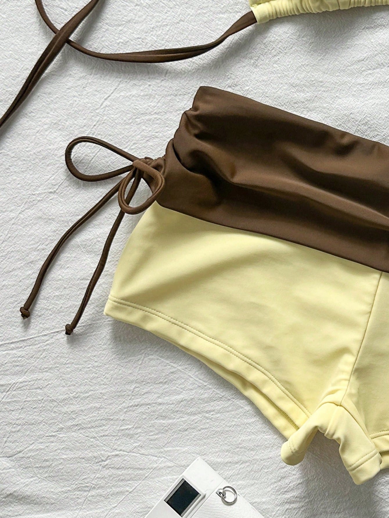 Elavelle Bikini Set With Hanging Neck Triangle Cup And High-Waisted Shorts To Hide Fat And Look Slimmer, Summer Hot Spring Vacation Swimsuit, Suitable For Beac