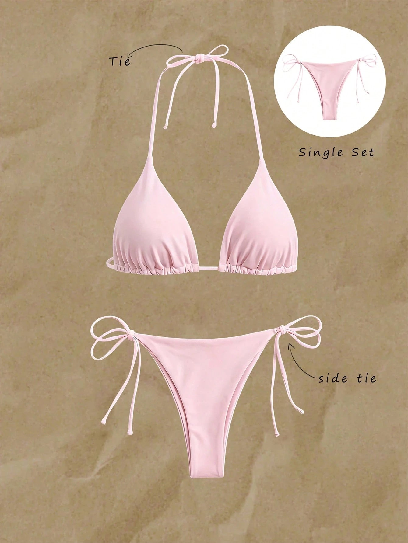 Elavelle Women's Solid Color Lace-Up Sexy Bikini Bottom For Summer Beach Vacation