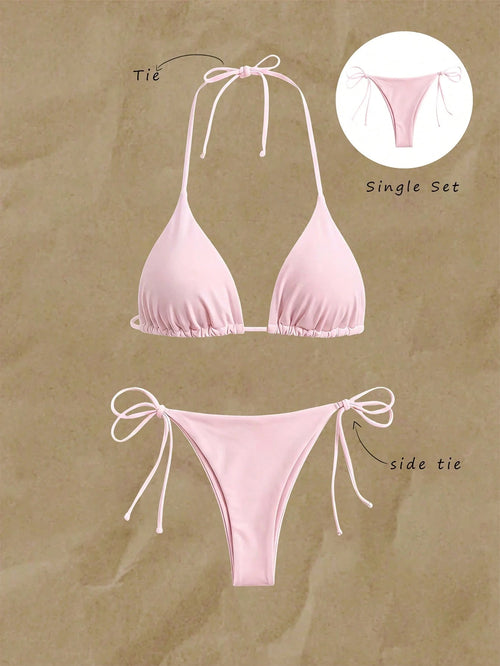 Elavelle Women's Solid Color Lace-Up Sexy Bikini Bottom For Summer Beach Vacation