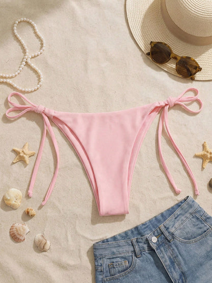 Elavelle Women's Solid Color Lace-Up Sexy Bikini Bottom For Summer Beach Vacation
