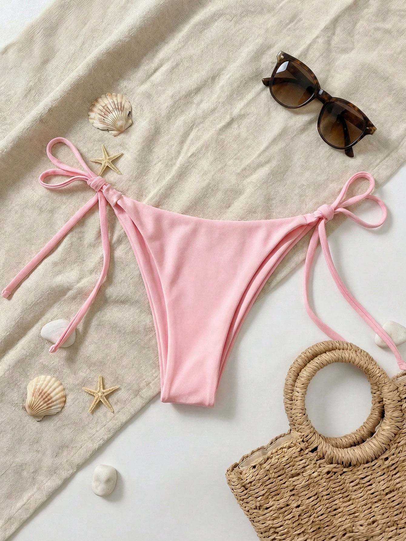 Elavelle Women's Solid Color Lace-Up Sexy Bikini Bottom For Summer Beach Vacation