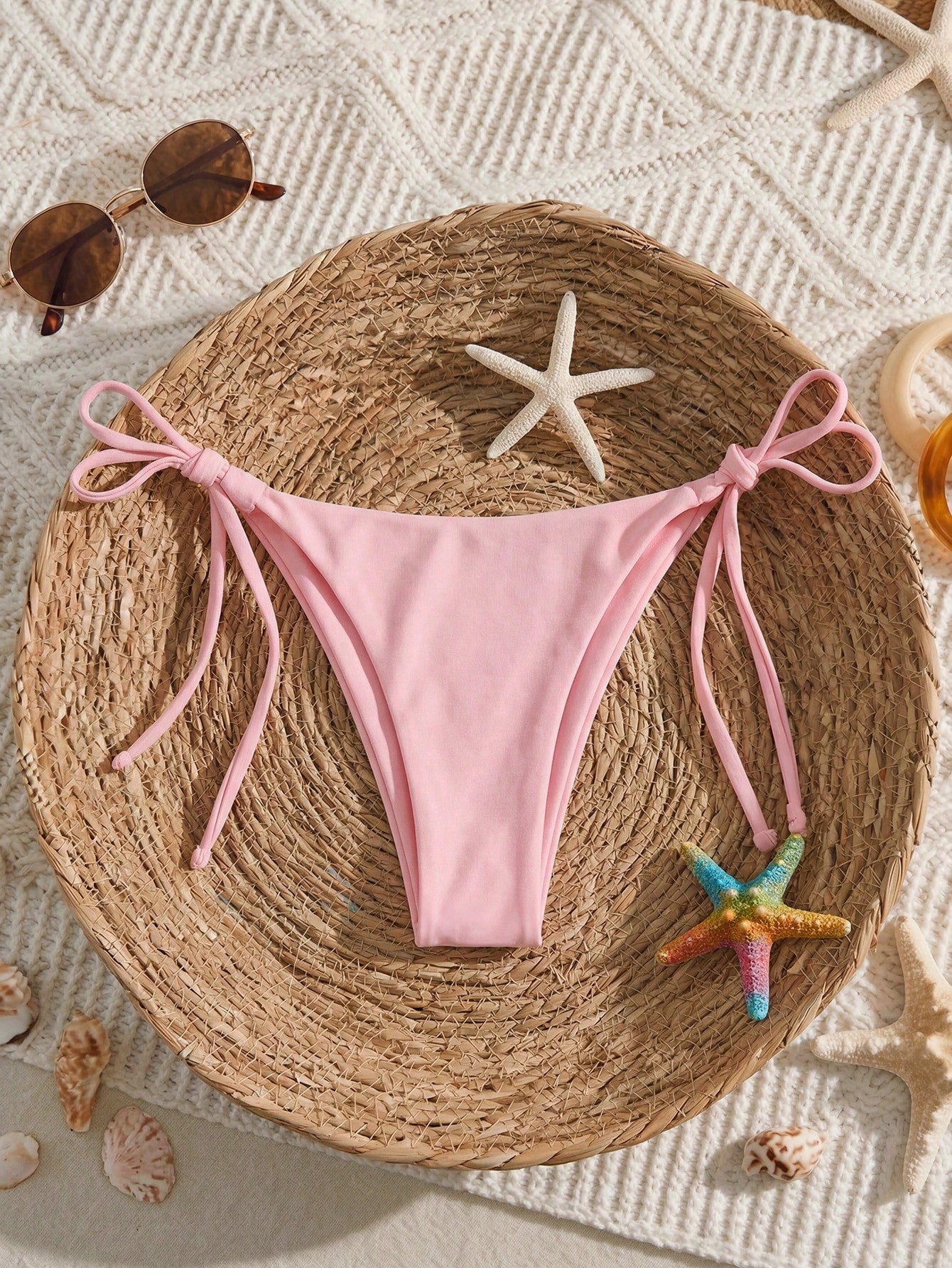 Elavelle Women's Solid Color Lace-Up Sexy Bikini Bottom For Summer Beach Vacation