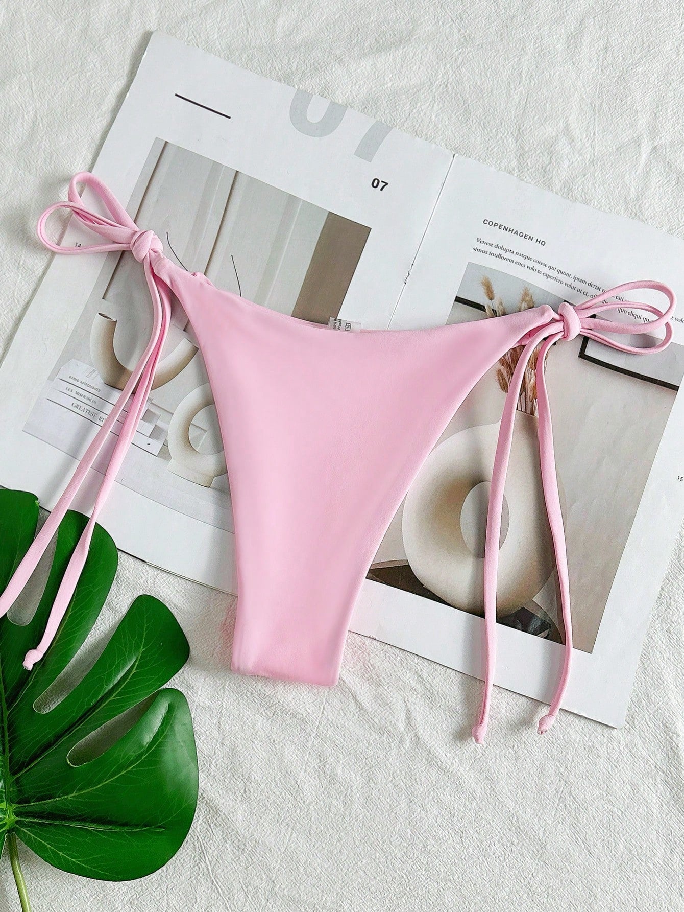 Elavelle Women's Solid Color Lace-Up Sexy Bikini Bottom For Summer Beach Vacation