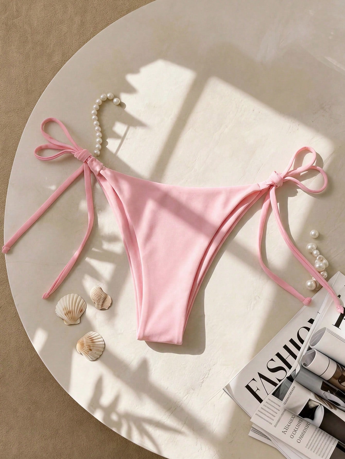 Elavelle Women's Solid Color Lace-Up Sexy Bikini Bottom For Summer Beach Vacation
