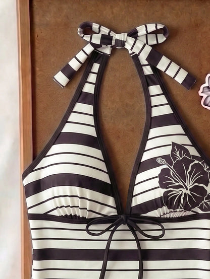 Elavelle Women's Spring/Summer Random Print Spaghetti Strap Bow Tank Top Bikini Top