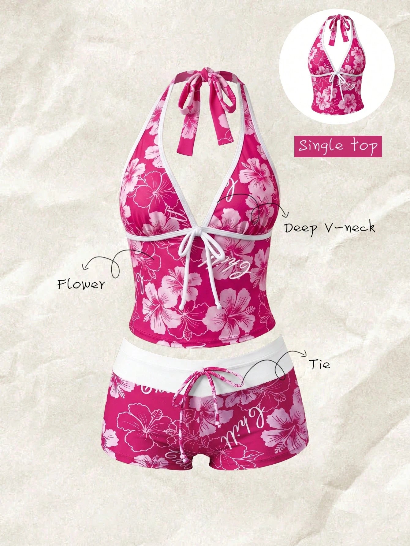 Elavelle Women's Spring/Summer Random Print Spaghetti Strap Bow Tank Top Bikini Top