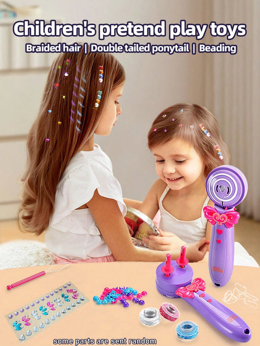 Electric Hair Braider Toy For Kids, DIY Automatic Braiding Machine Playset For Girls, 2-Strand Braid Maker, Decorative Rhinestone Accessory, Creative Braiding Toy, Easy To Use Pretend Play Toy, Gift F