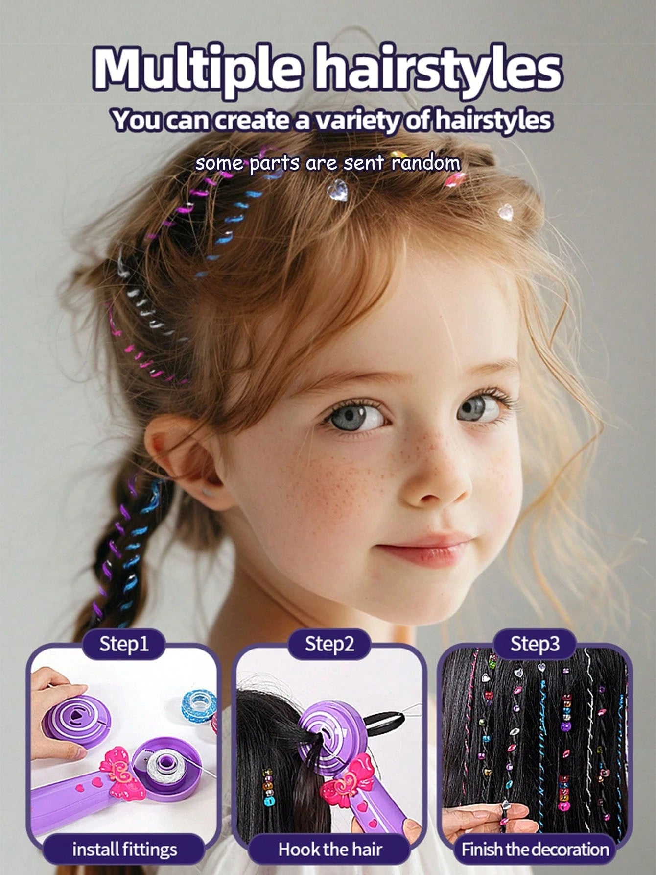 Electric Hair Braider Toy For Kids, DIY Automatic Braiding Machine Playset For Girls, 2-Strand Braid Maker, Decorative Rhinestone Accessory, Creative Braiding Toy, Easy To Use Pretend Play Toy, Gift F