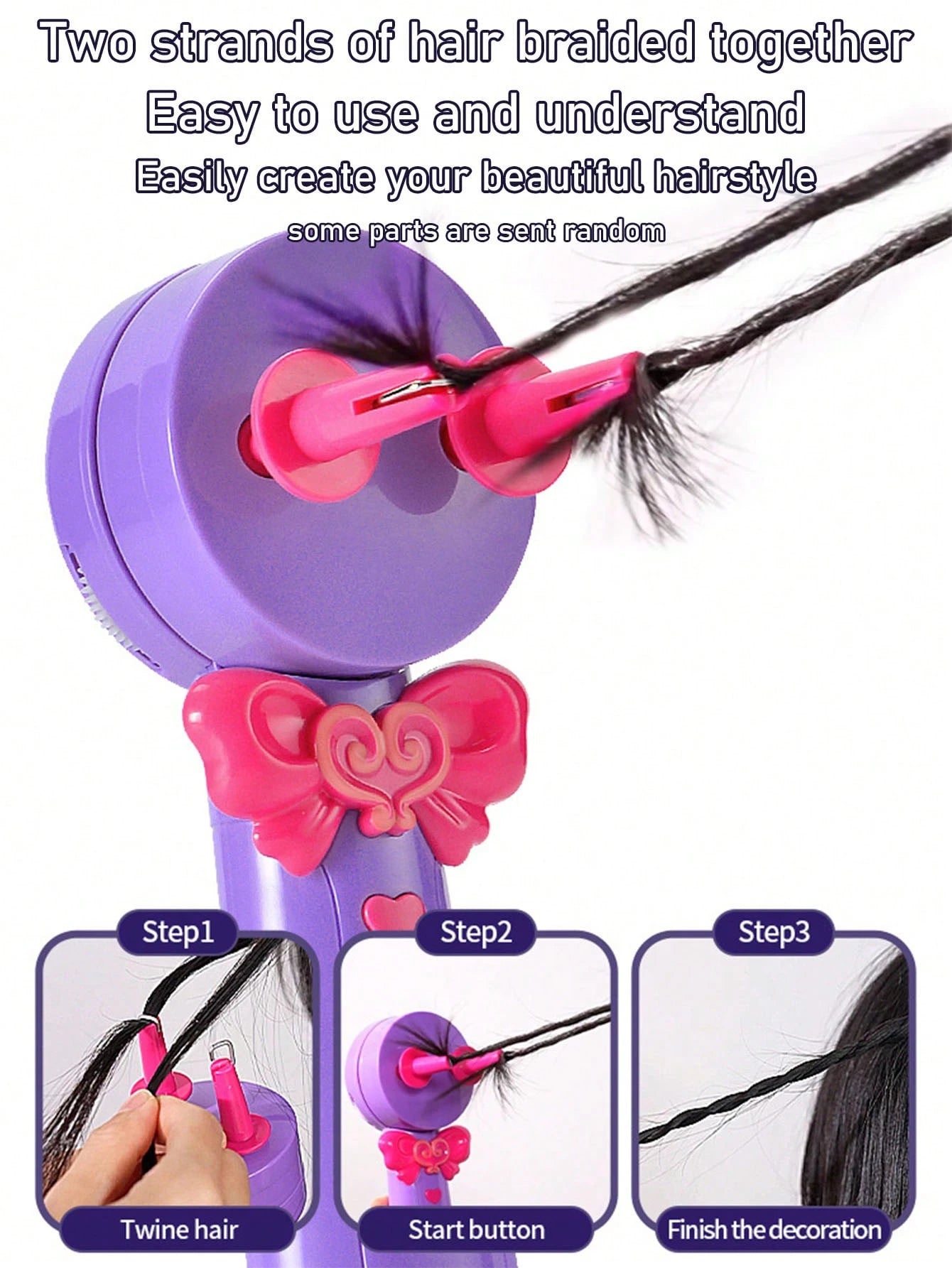 Electric Hair Braider Toy For Kids, DIY Automatic Braiding Machine Playset For Girls, 2-Strand Braid Maker, Decorative Rhinestone Accessory, Creative Braiding Toy, Easy To Use Pretend Play Toy, Gift F