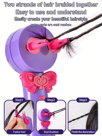 Electric Hair Braider Toy For Kids, DIY Automatic Braiding Machine Playset For Girls, 2-Strand Braid Maker, Decorative Rhinestone Accessory, Creative Braiding Toy, Easy To Use Pretend Play Toy, Gift F
