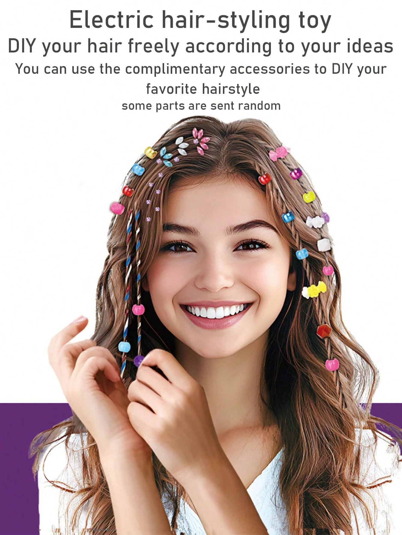 Electric Hair Braider Toy For Kids, DIY Automatic Braiding Machine Playset For Girls, 2-Strand Braid Maker, Decorative Rhinestone Accessory, Creative Braiding Toy, Easy To Use Pretend Play Toy, Gift F