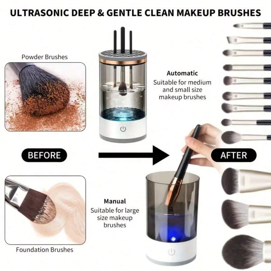 Electric Makeup Brush Cleaner Essential For Ladies, New Automatic Rotating Makeup Brush Cleaner, Lazy Must-Have Gadget, Convenient & Quick Cleaning Tool, Premium Stylish Appearance, Compatible With Ma