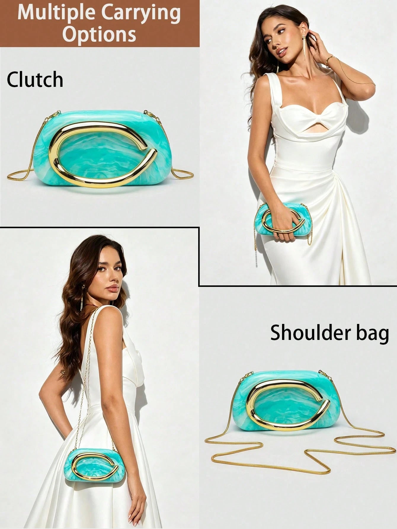 Elegant Bag With Unique Turquoise Marble Texture And Gold Handle,Sleek Hardcase Handbag,Versatile Bag,Perfect For Banquet,Clubbing,Seaside Resorts
