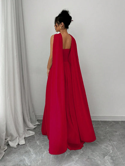 Elenzga 1pc Women Solid Color Halter Dress With Pleated Detail, Elegant Sleeveless Long Dress Maxi Women Outfit