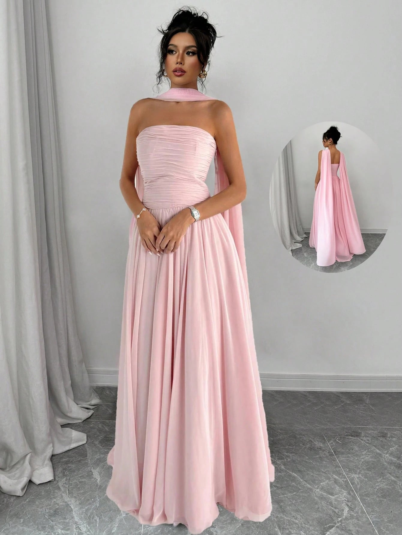 Elenzga 1pc Women Solid Color Halter Dress With Pleated Detail, Elegant Sleeveless Long Dress Maxi Women Outfit