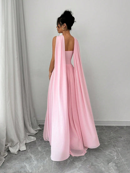 Elenzga 1pc Women Solid Color Halter Dress With Pleated Detail, Elegant Sleeveless Long Dress Maxi Women Outfit