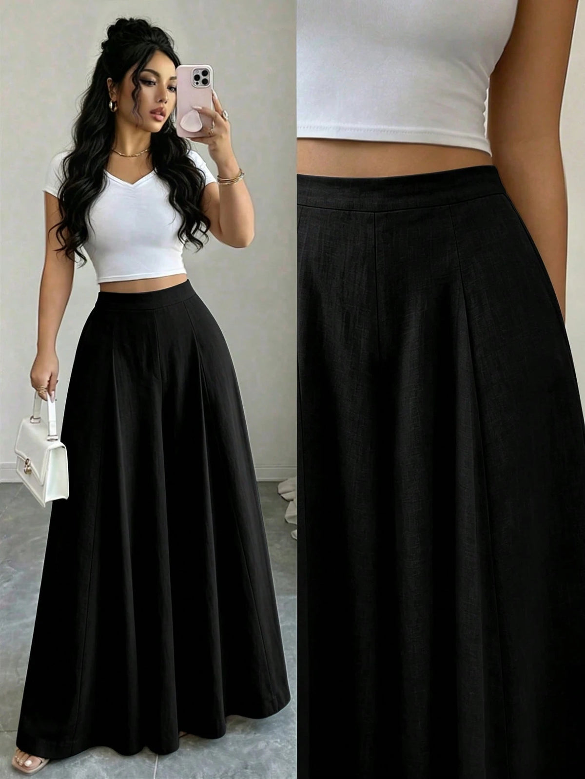 Elenzga Apricot Linen High Waist Wide Leg Pants Women Summer Design Flared Slimming Elegant Commute Casual Long Pants