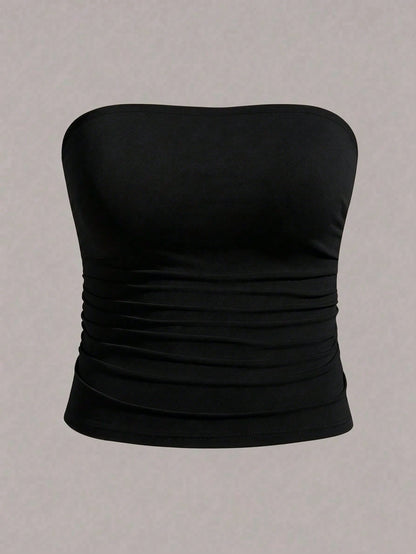 Elenzga Plus Size Women Casual Solid Color Fitted Tube Top, Summer