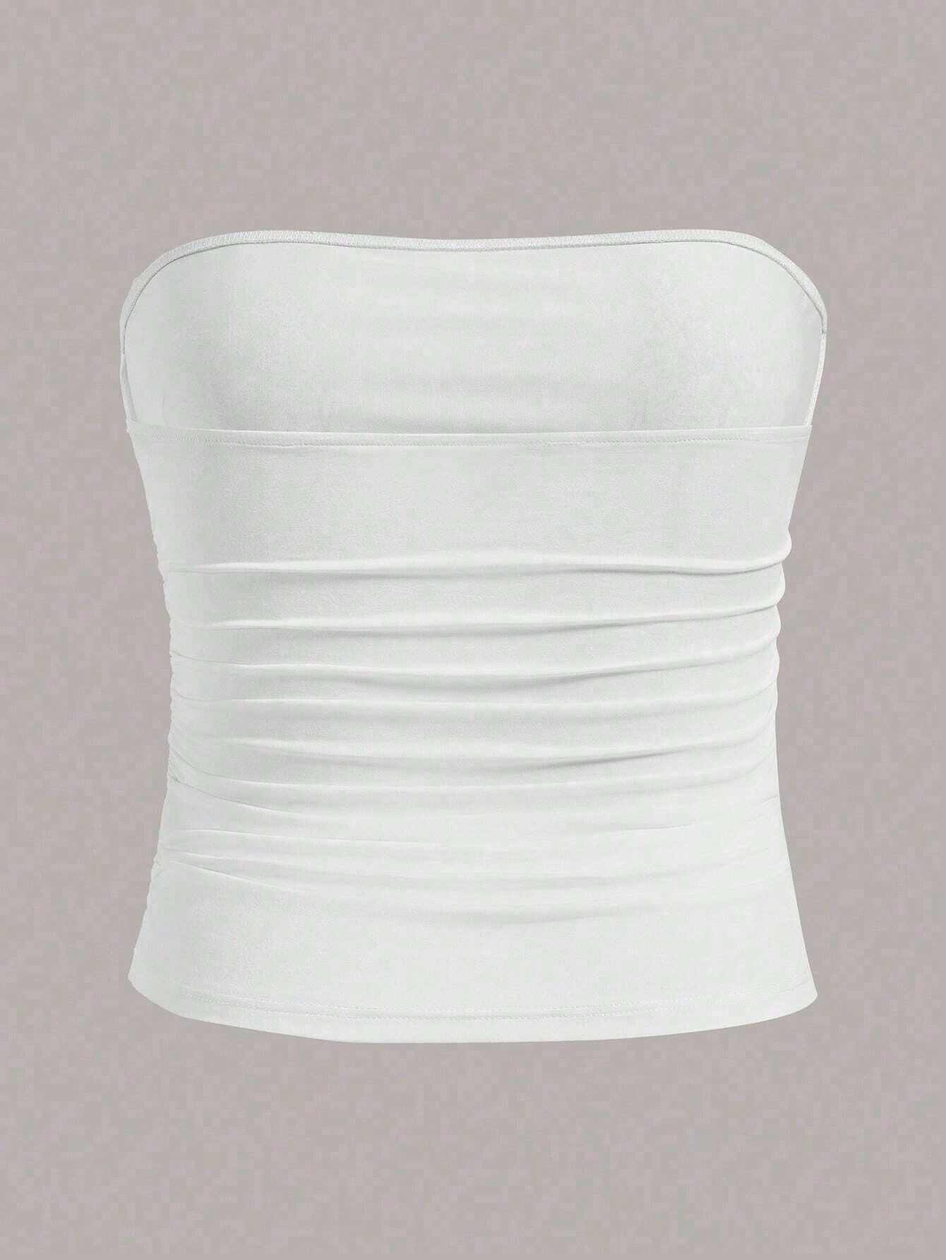 Elenzga Plus Size Women Casual Solid Color Fitted Tube Top, Summer