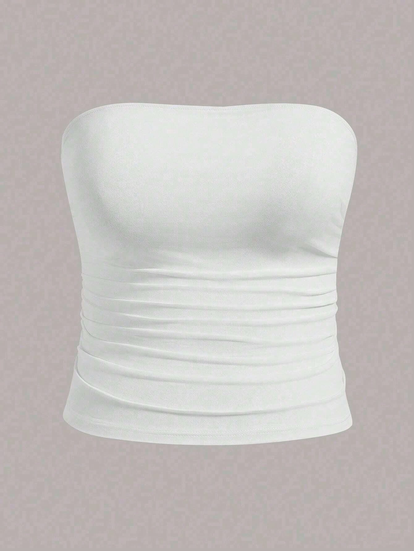 Elenzga Plus Size Women Casual Solid Color Fitted Tube Top, Summer