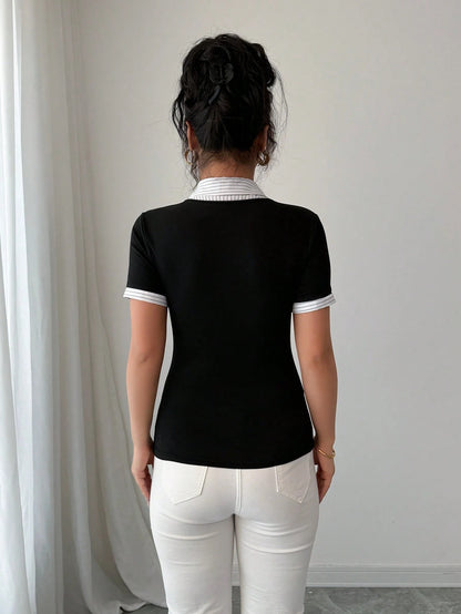 Elenzga Women's Dignified Vintage Style 2 In 1 Business Casual T-Shirt, Suitable For Office, Back To School Season