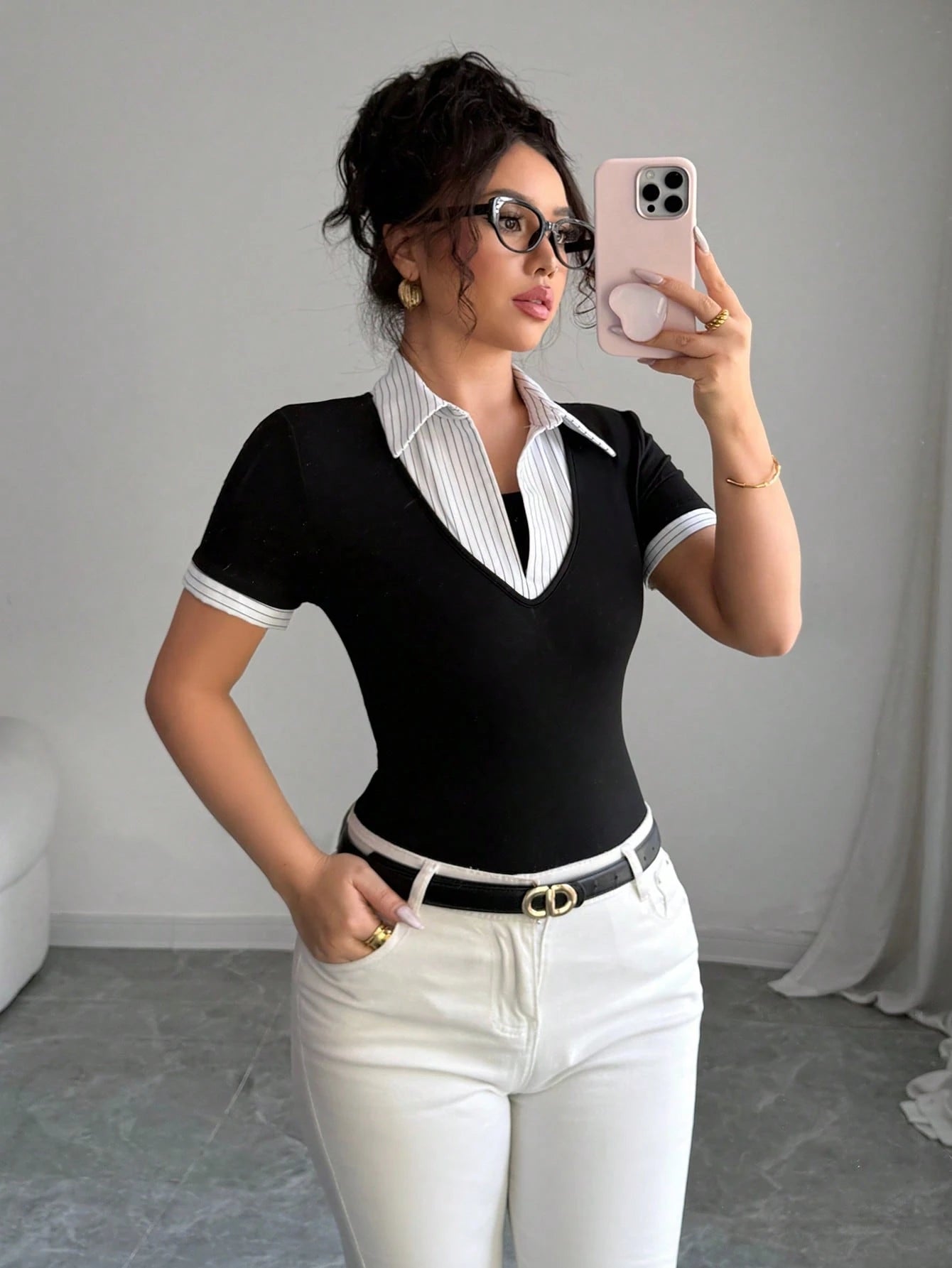Elenzga Women's Dignified Vintage Style 2 In 1 Business Casual T-Shirt, Suitable For Office, Back To School Season
