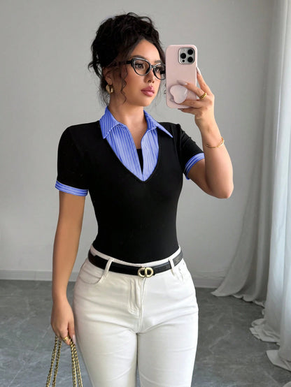 Elenzga Women's Dignified Vintage Style 2 In 1 Business Casual T-Shirt, Suitable For Office, Back To School Season
