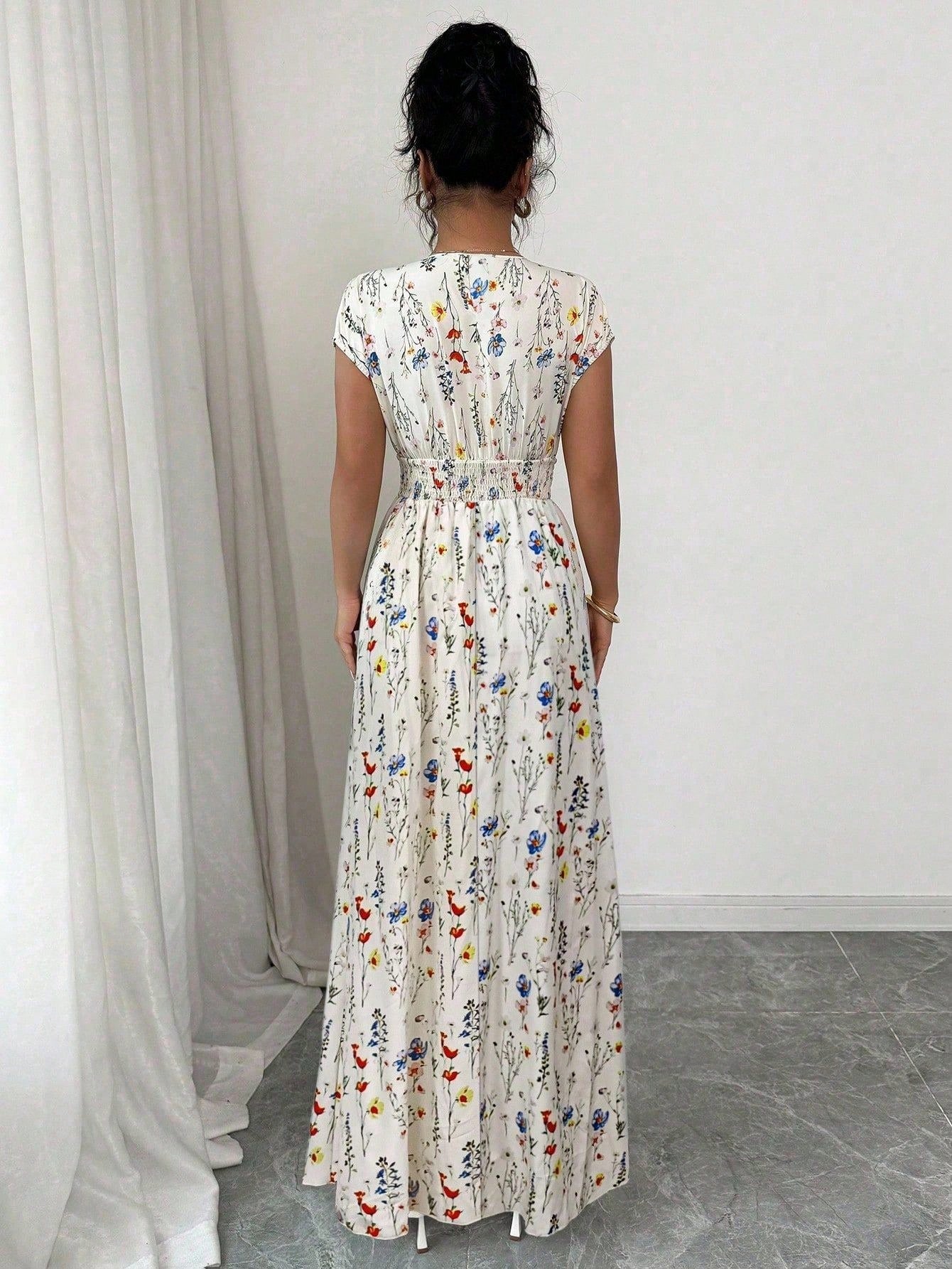 Elenzga Women's Floral V-Neck Sleeveless Waist Cinched Maxi Dress Holiday Holiday Tea Party Navy Blue Floral Summer Boho