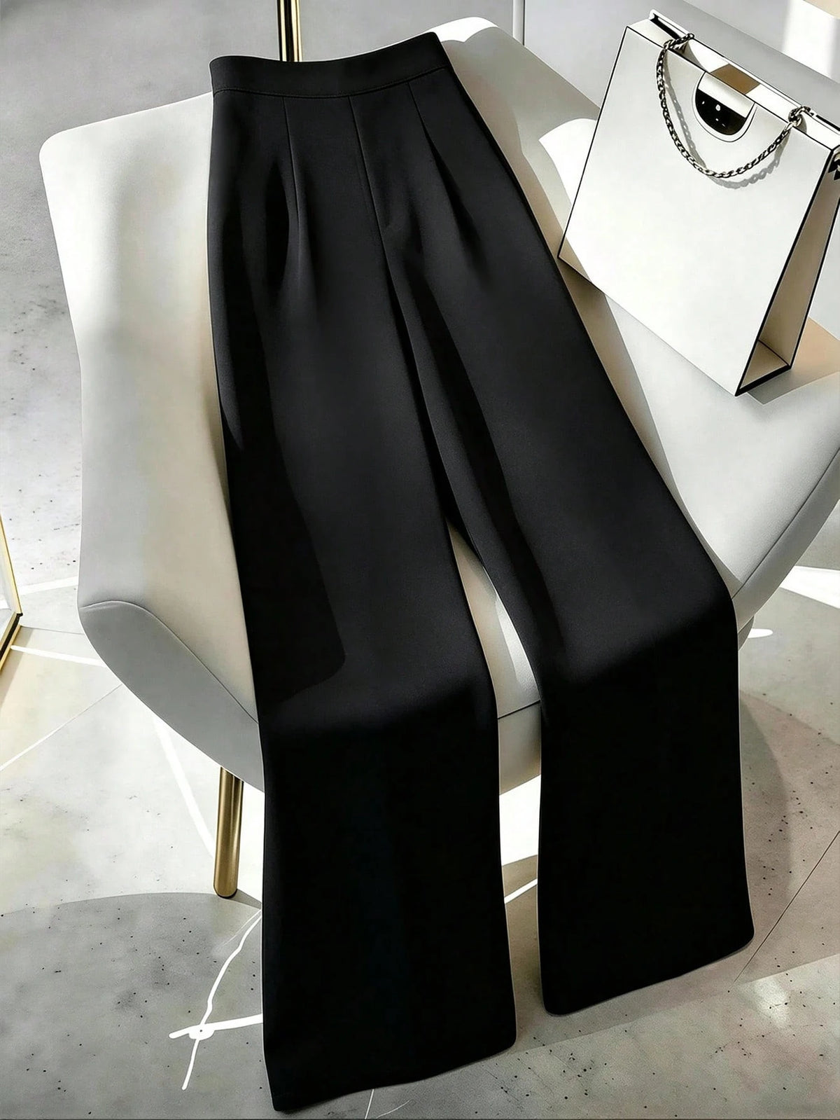 Elenzga Women Summer Classy Elegant Cream Black Overlapping 2 In 1 Pants,Winter Work Office Colorblock Commuter Side Zipper Easy On/Off Casual Versatile Pants