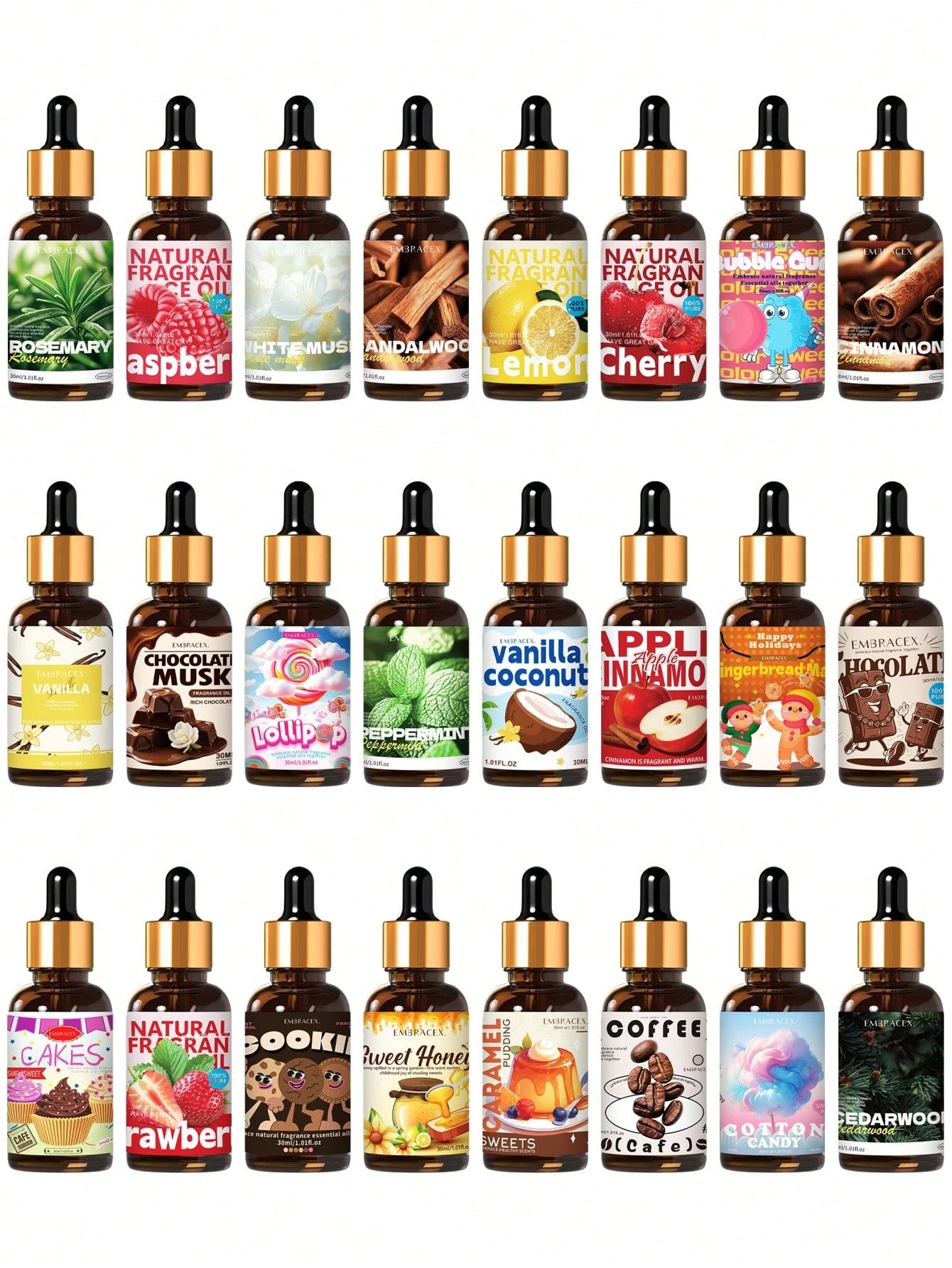 EMBRACEX. 30ml Essential Oil With Dropper, Gift Suitable For Aromatherapy Diffuser, Humidifier, Massage, Bath And Relaxation, Plant-Based Fragrance Oil, Car Air Freshener, Home Decor, Household Items