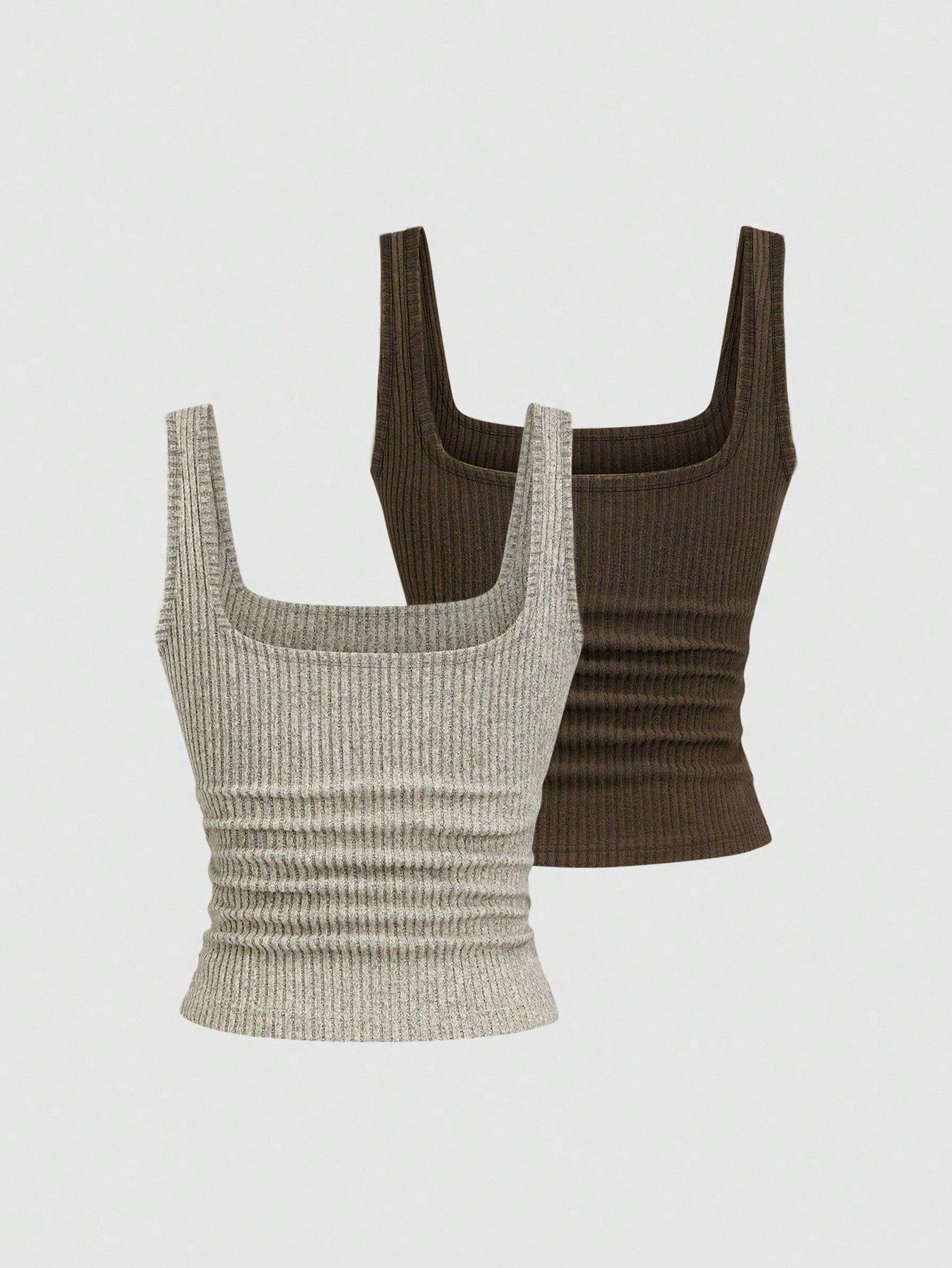EMERY ROSE 2pcs Plus Size Women Casual Scoop Neck Knit Tank Top Set