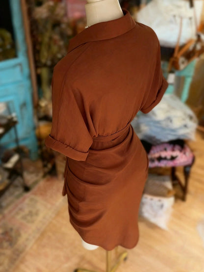 EMERY ROSE Collared Single-Breasted Tie-Waist Short Sleeve Shirt Dress
