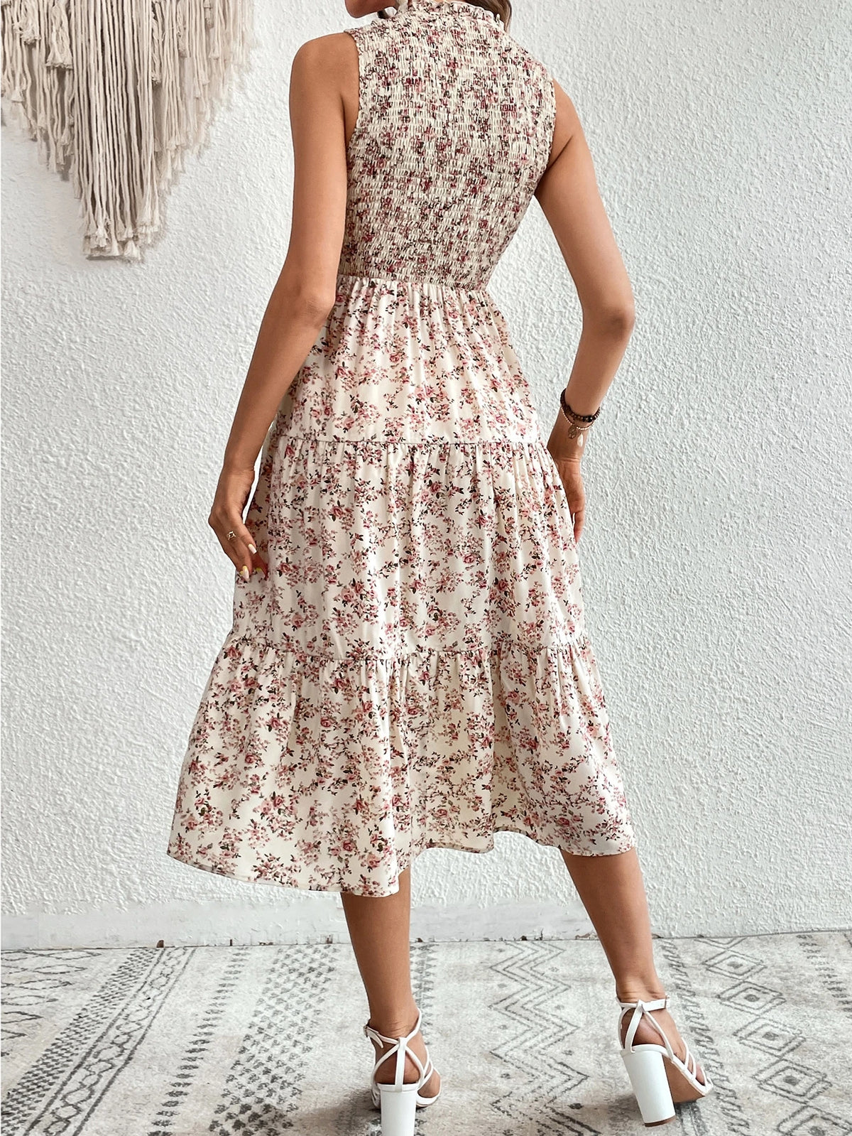 EMERY ROSE Floral Print Layered Hem Dress Maxi Vacation Beach Outfits Women