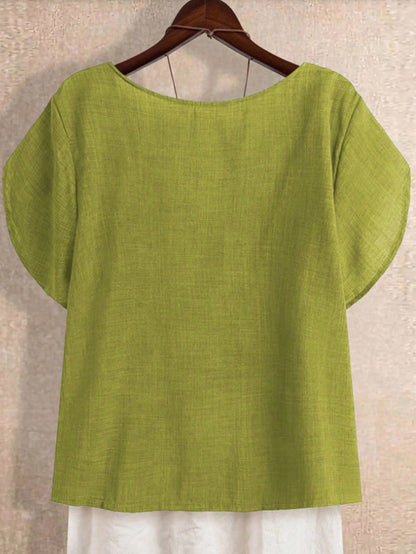 EMERY ROSE New Fashion Casual Oblique Collar Button Short Sleeve Blouse For Women