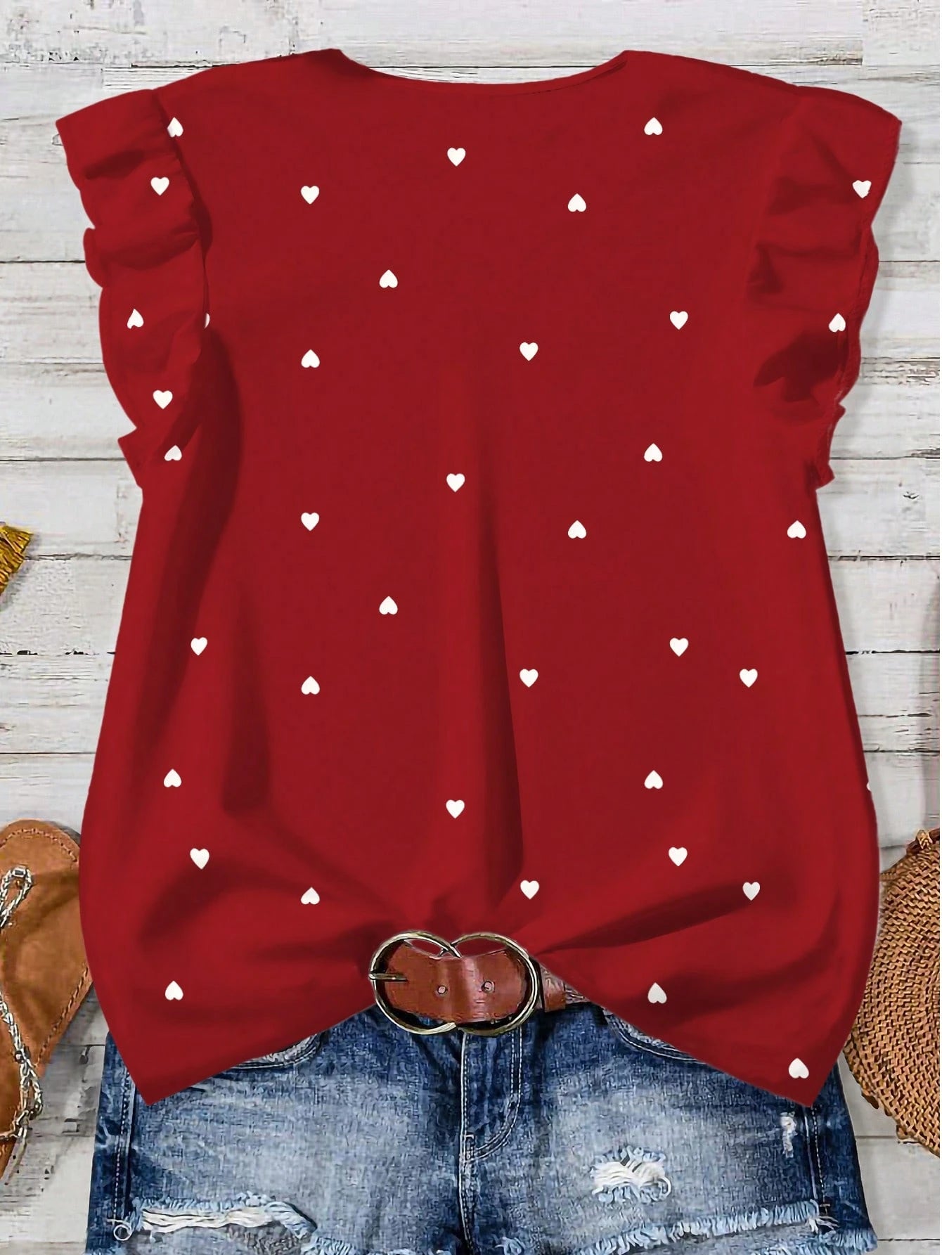 EMERY ROSE Plus Size Casual Heart Print Shirt, Suitable For Summer, Great Gift For Teachers Chic Blouses For WomenIn,Flower/Vacation/Spring Plus Size Tops Fall