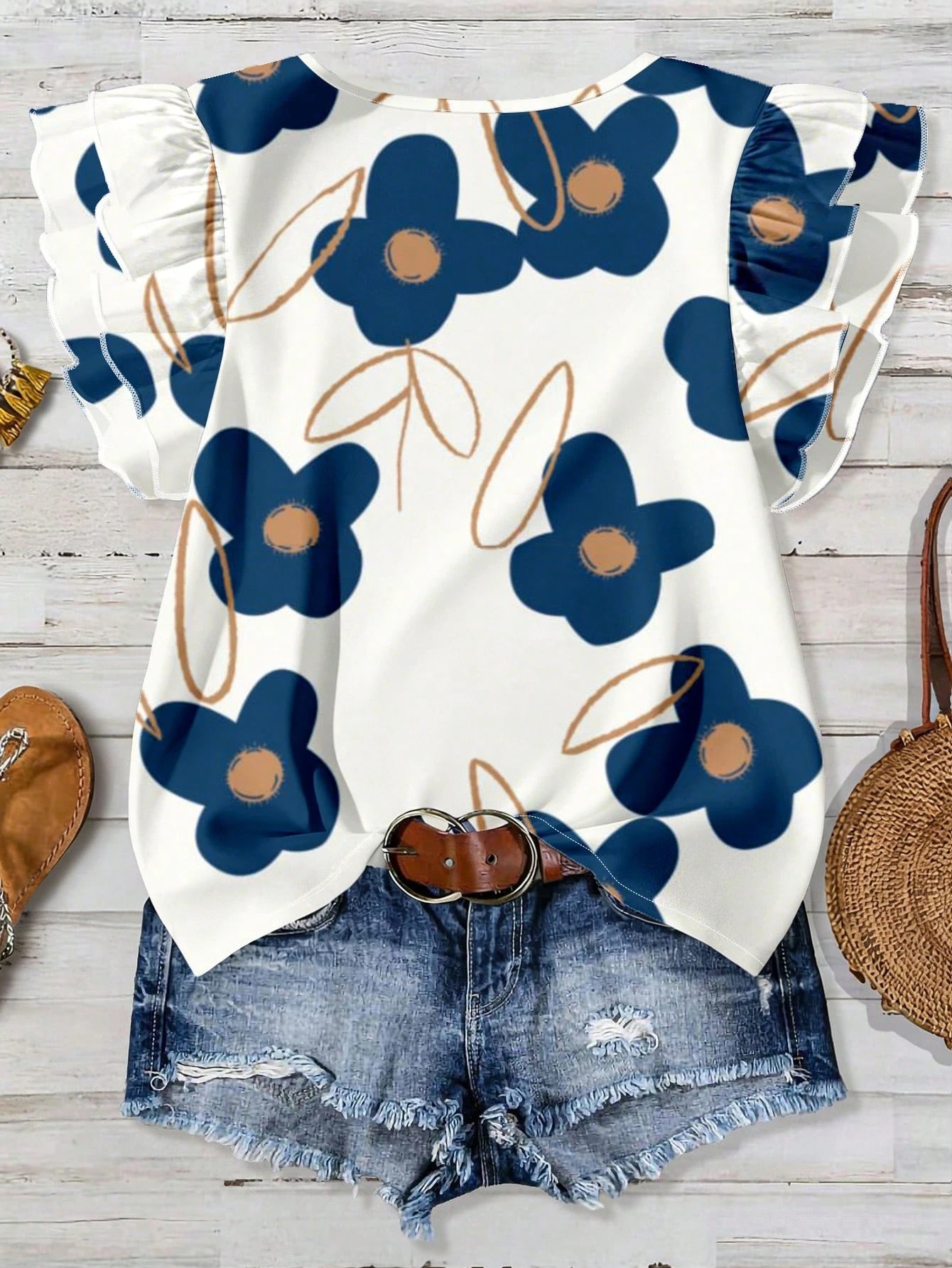 EMERY ROSE Plus Size Women Floral Print Round Neck Casual Versatile Daily Wear Shirt