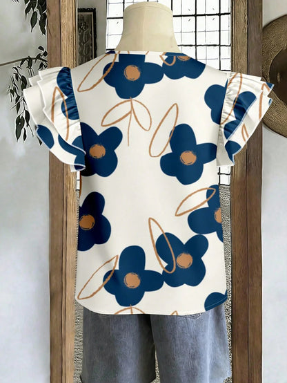 EMERY ROSE Plus Size Women Floral Print Round Neck Casual Versatile Daily Wear Shirt